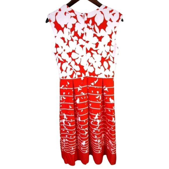 Studio One Red-Orange White Floral A-Line V-Neck Travel Dress 60s 70s Mod Sz 4 - Picture 12 of 14